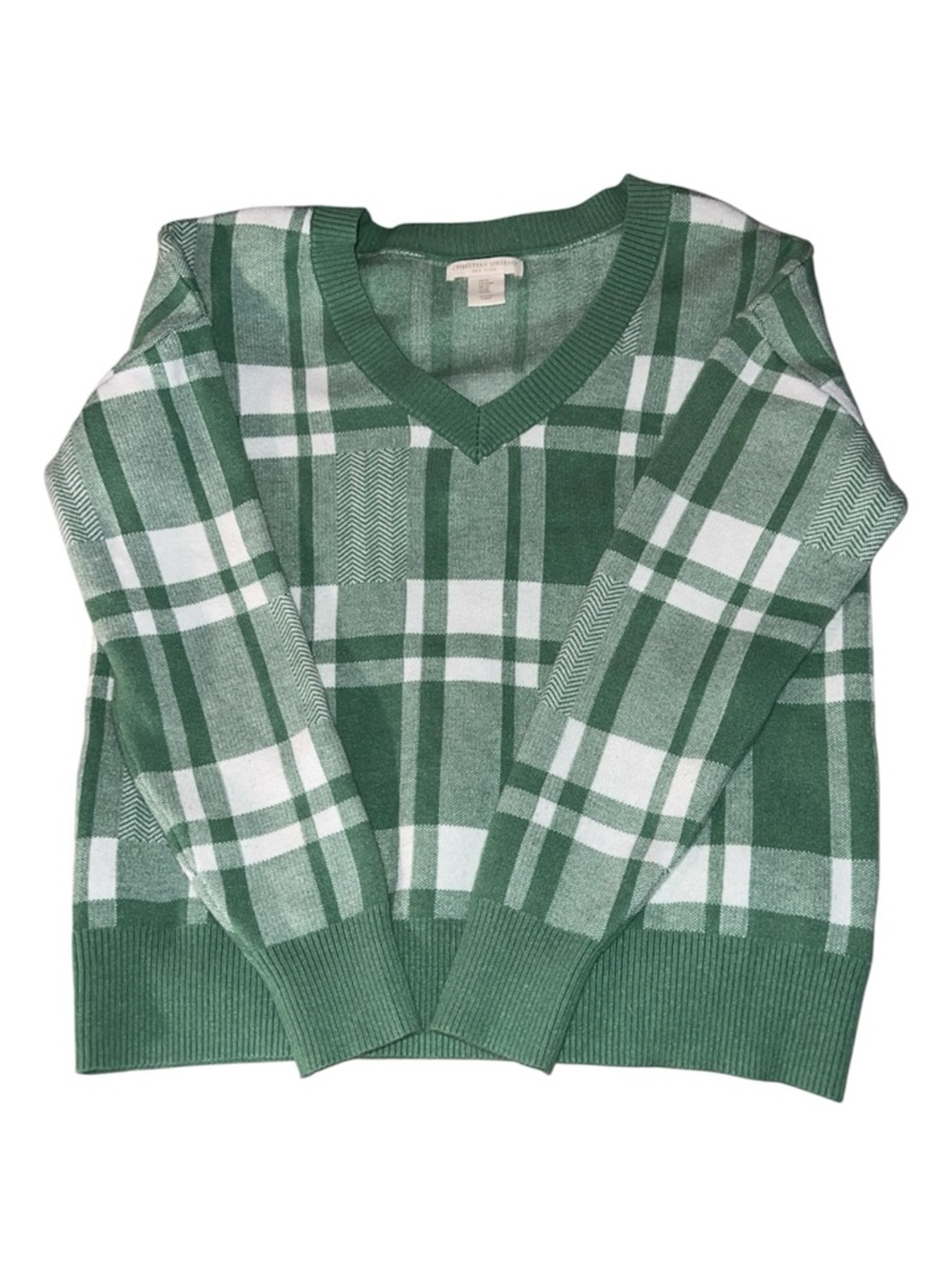 Christian Siriano Women’s Green Plaid V Neck Sweater Size Medium